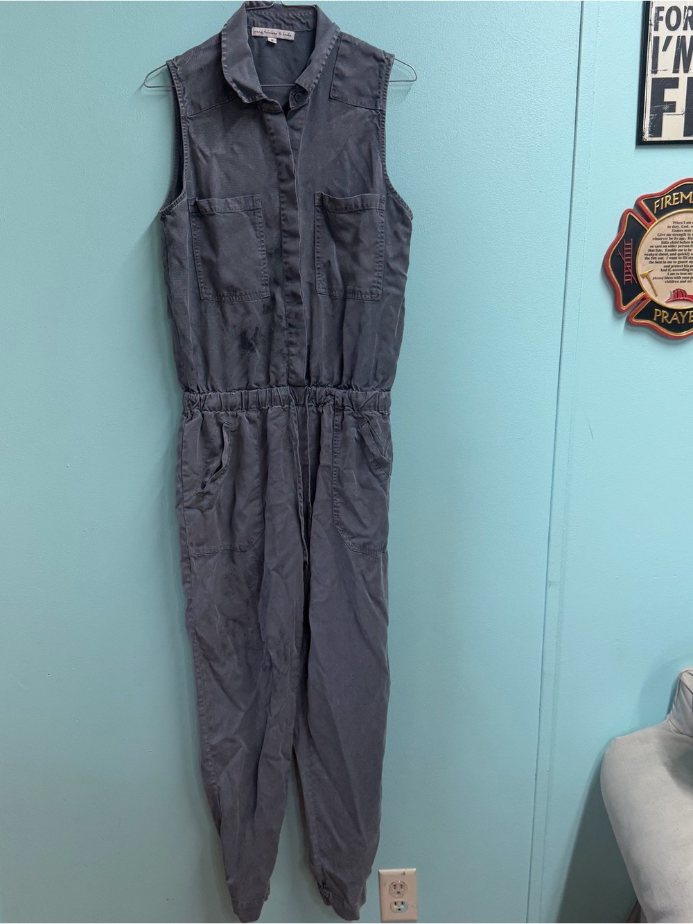 Sleeveless Utility Jumpsuit Gray with dye sports size s